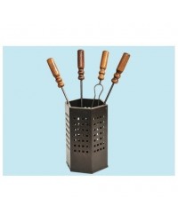 SET PER CAMINO CUBO IN FERRO BATTUTO 4 UTENSILI